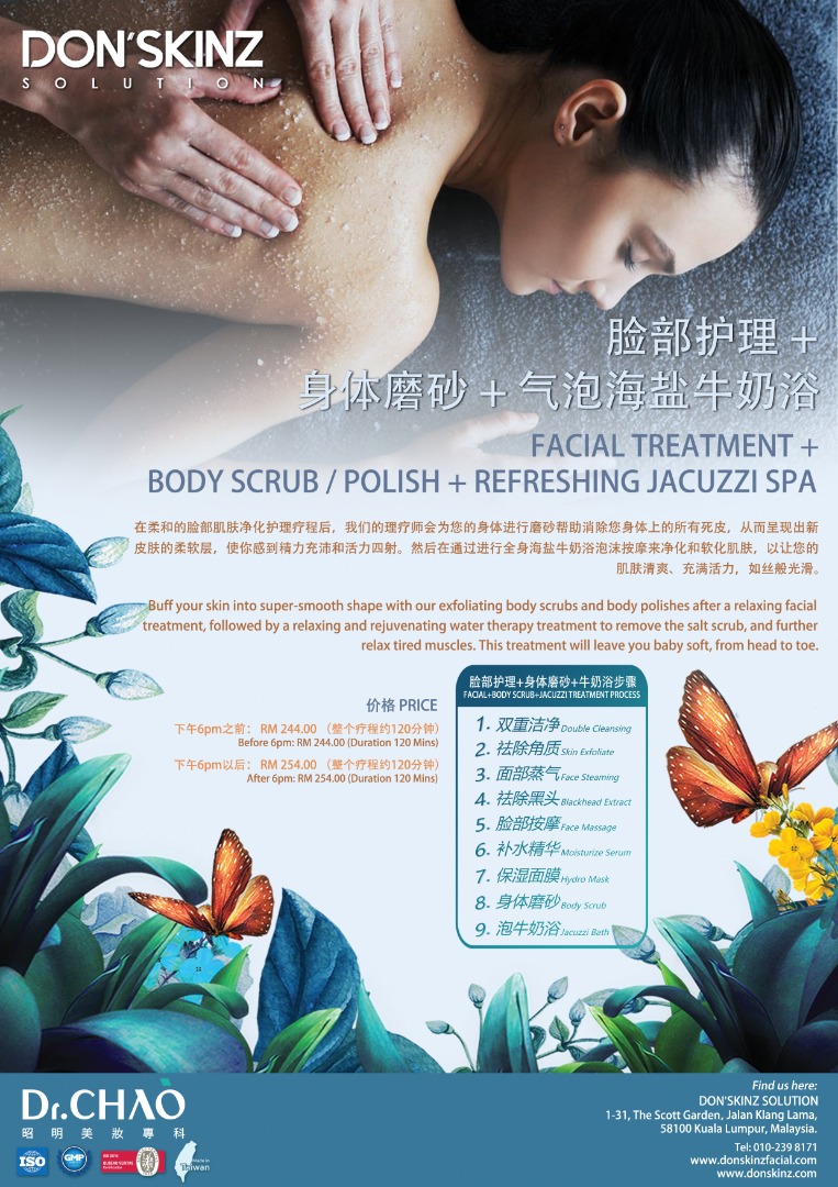 FACIAL TREATMENT + BODY SCRUB + REFRESHING JACUZZI SPA